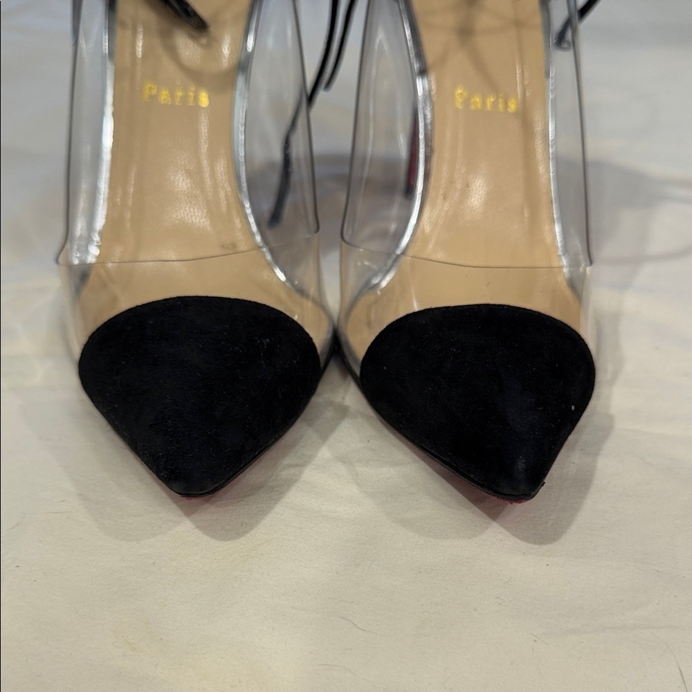 Christian Louboutin Black and Clear Pointed Heels - Picture 7 of 9